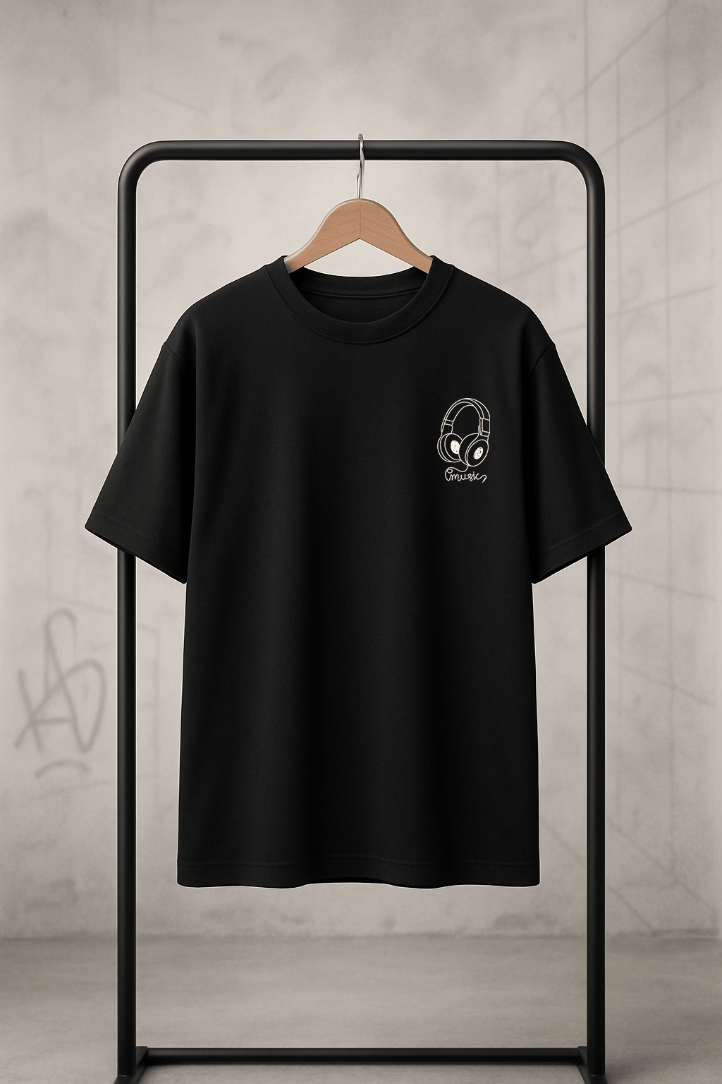 'Music is My Favorite' Siyah Oversize Tişört