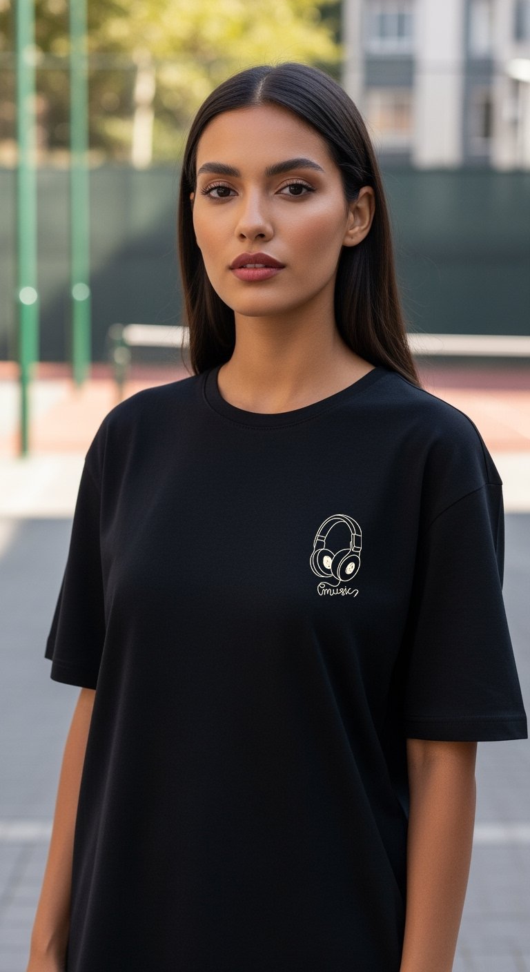 'Music is My Favorite' Siyah Oversize Tişört