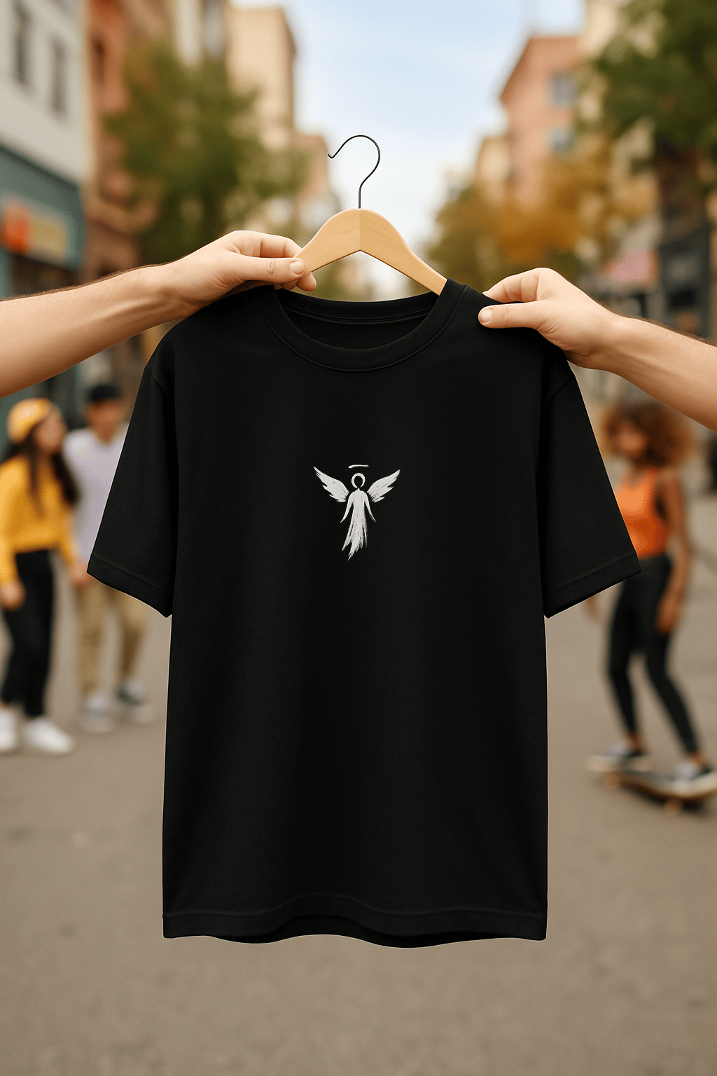 'My Angel' Siyah Oversize Tişört