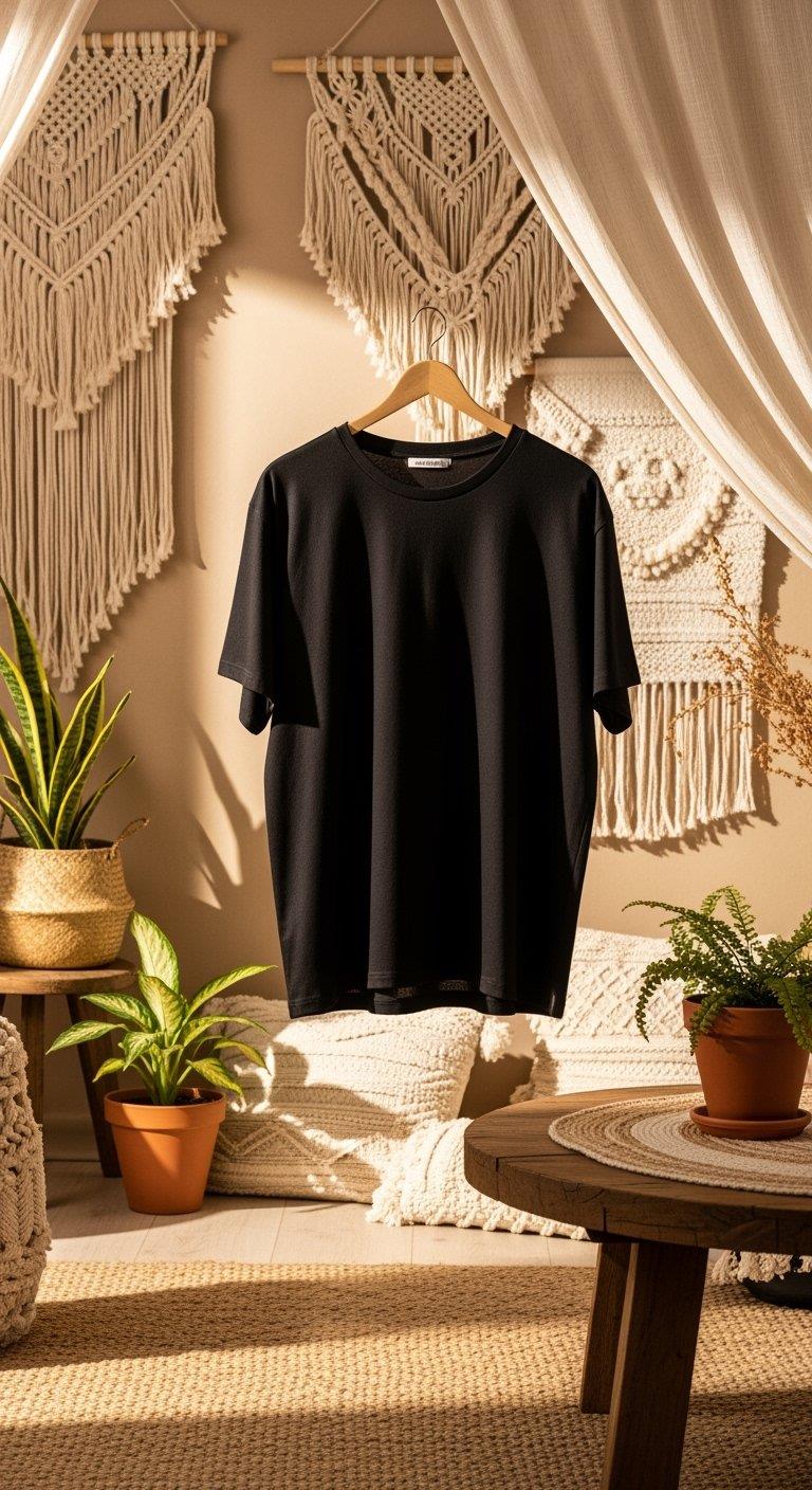 'Only Ruvina' Siyah Oversize Tişört
