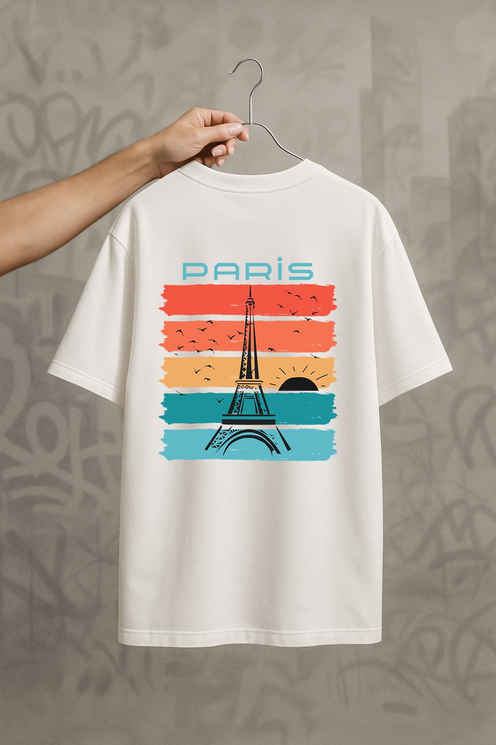 'Paris Eiffel Tower' Beyaz Oversize Tişört