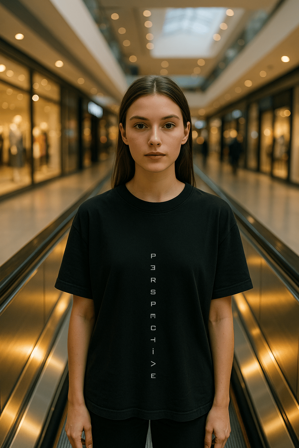 'Perspective' Siyah Oversize Tişört