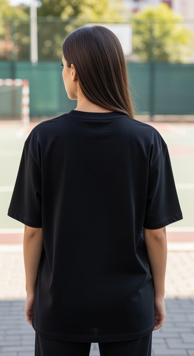 'Perspective' Siyah Oversize Tişört