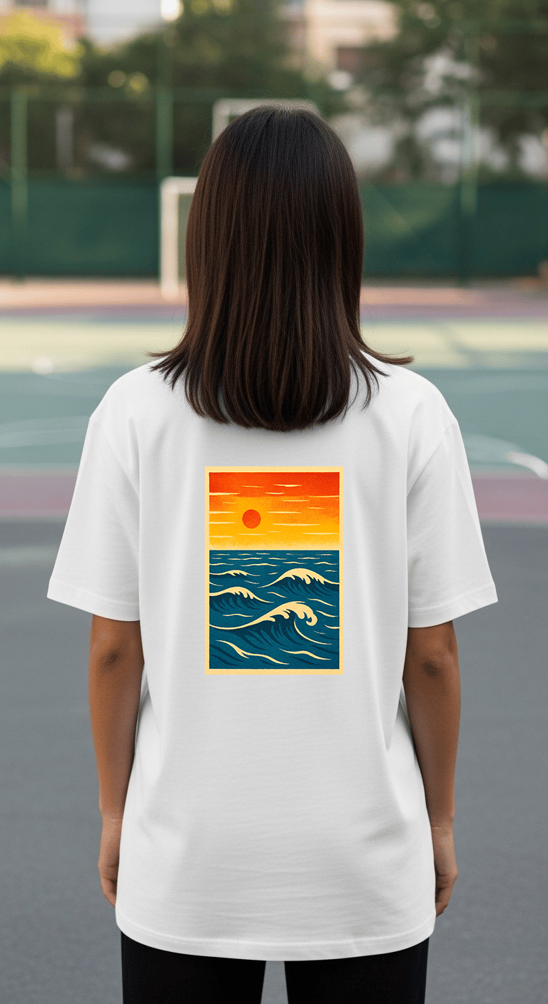'Sea Waves at Sunset' Beyaz Oversize Tişört