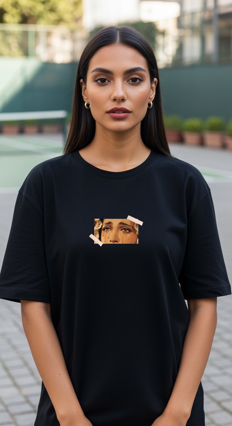 'Tears' Siyah Oversize Tişört