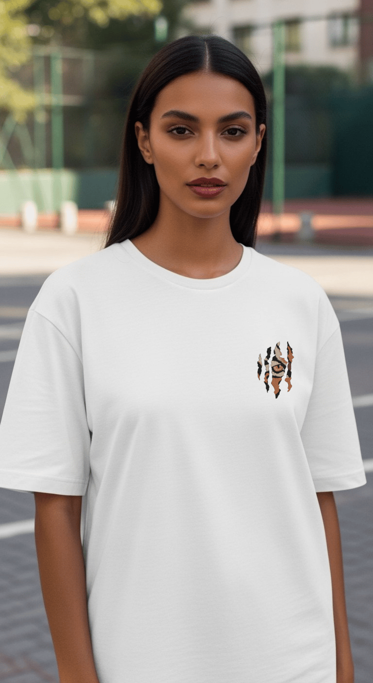 'Tiger Eye' Beyaz Oversize Tişört