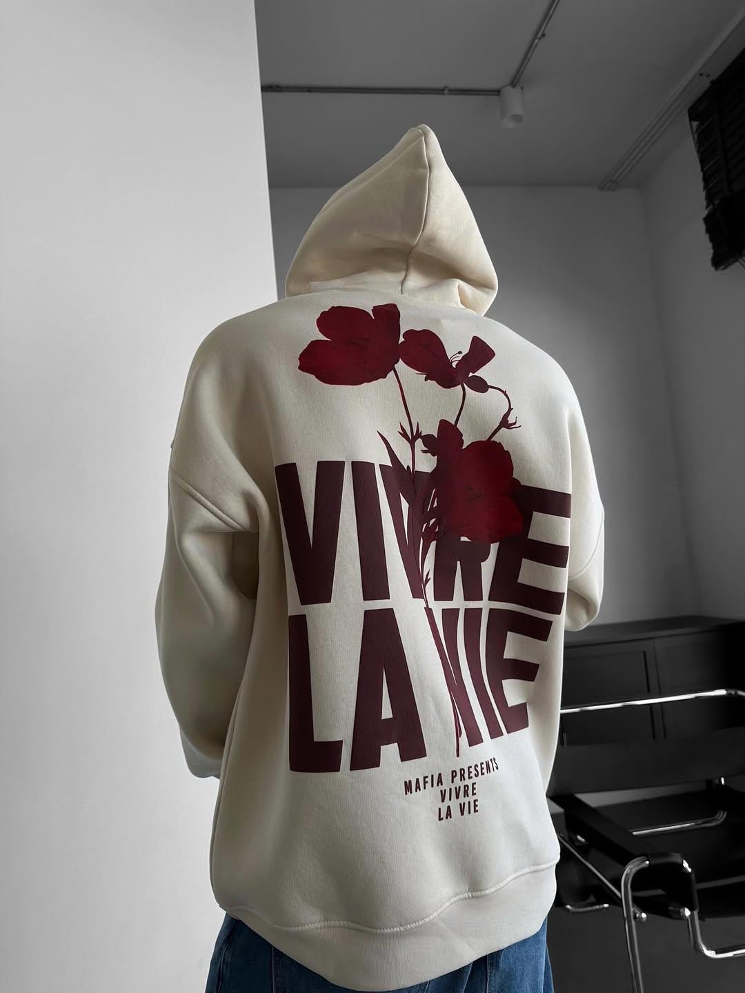 'Vivre La Vie' Bej Oversize Sweatshirt
