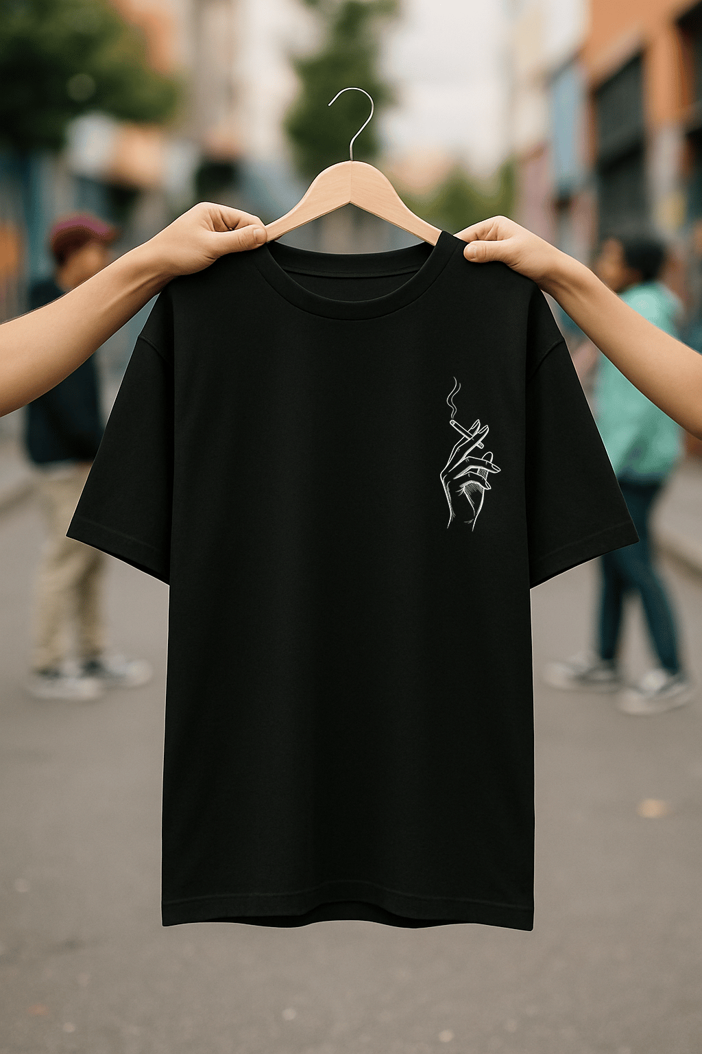 'Woman and Smoke' Siyah Oversize Tişört