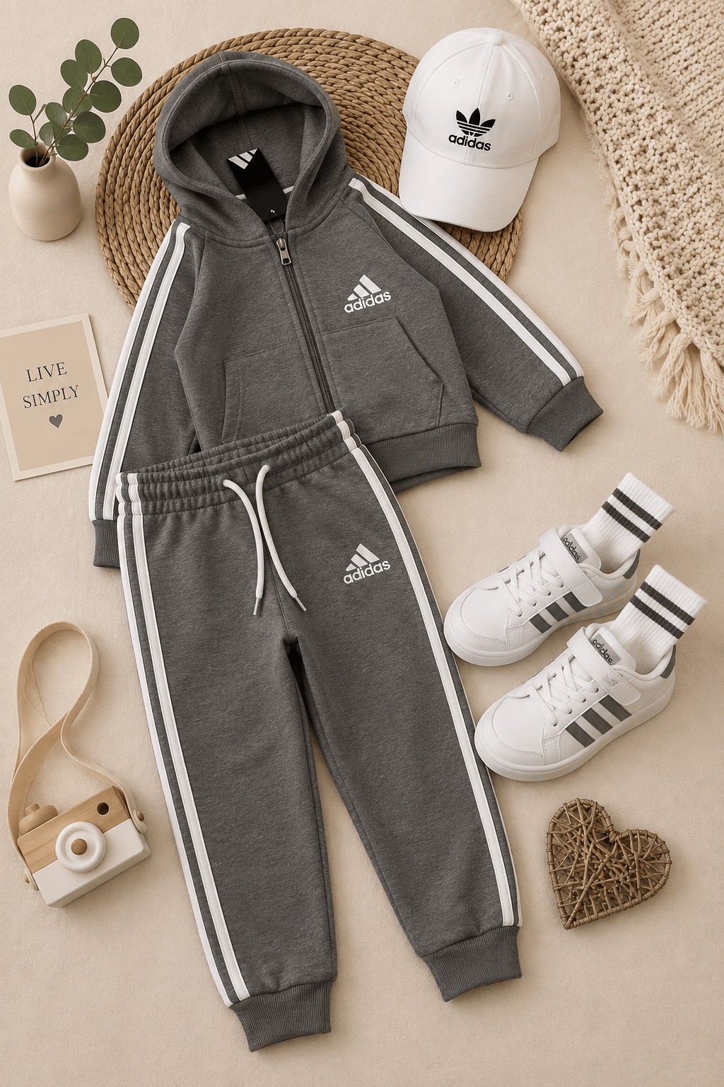 Adidas Kapüşonlu Eşofman Takım Gri
