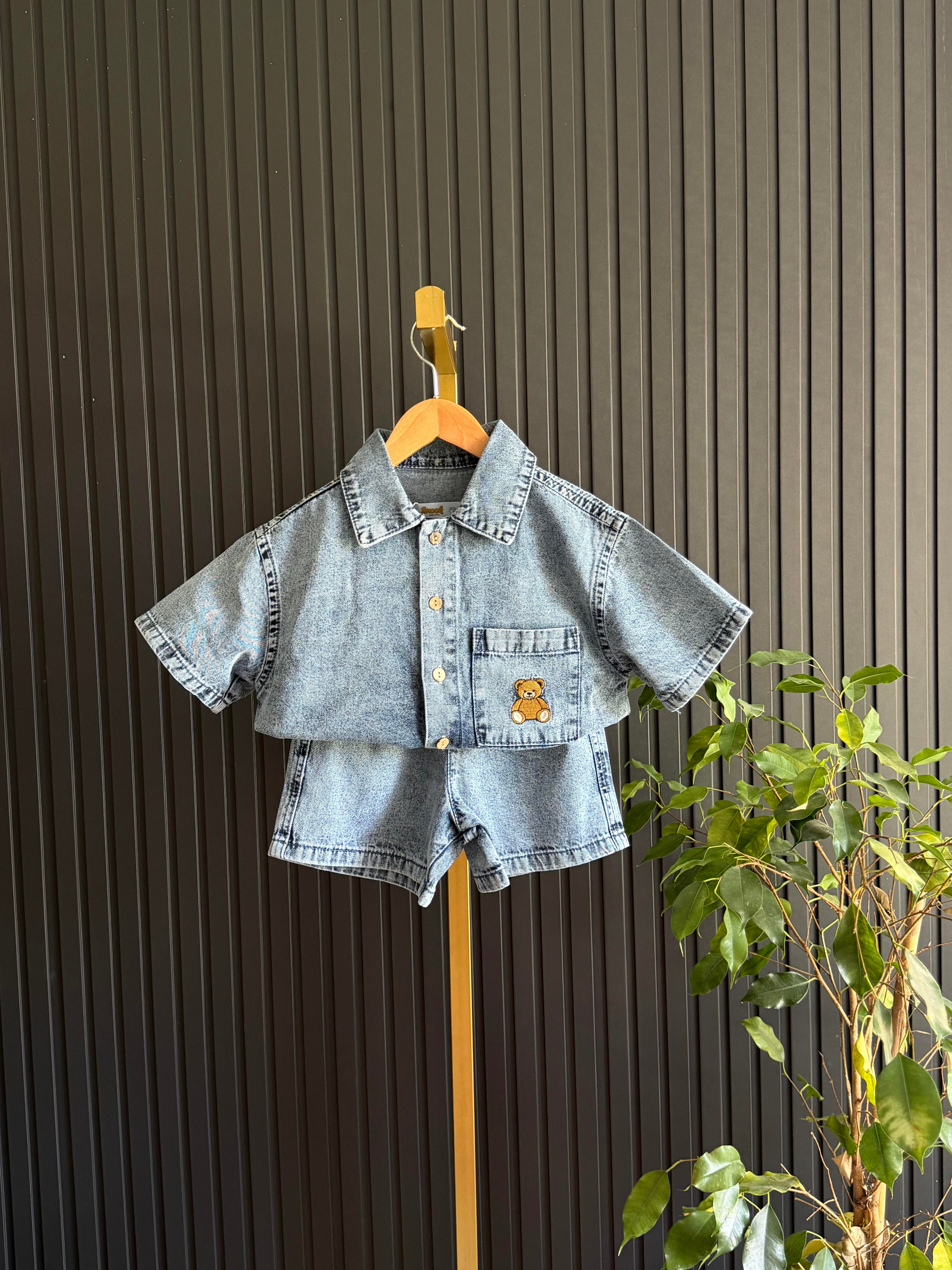 Ayıcık Nakışlı Denim Takım