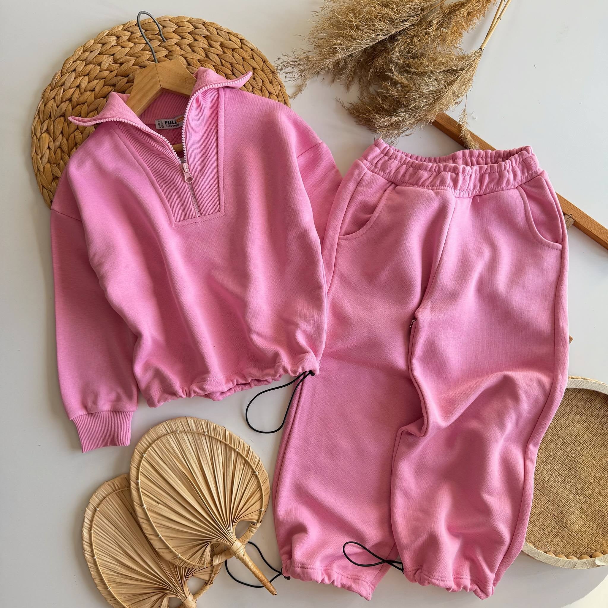 Balıkçı Yaka Pembe Eşofman Takım