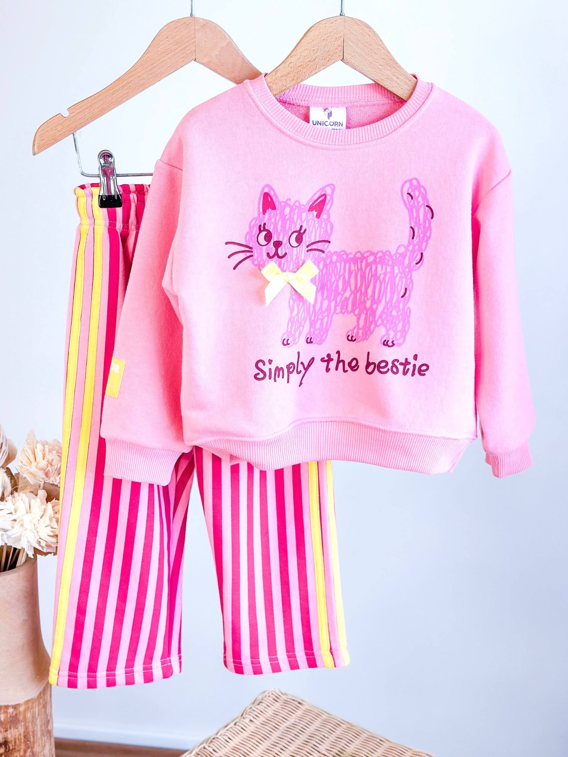 Bestie Cat Pembe Çizgili Takım