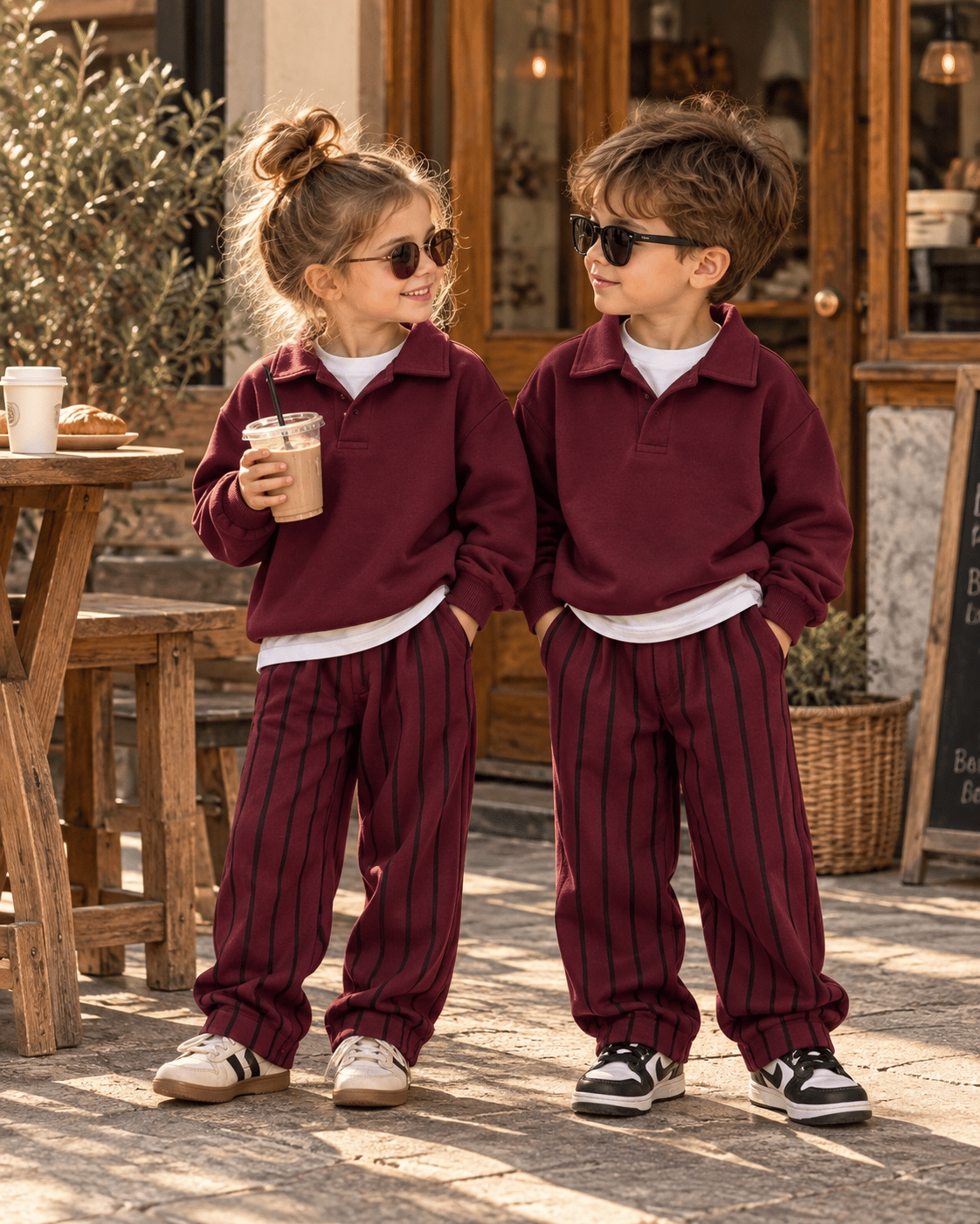 Bordo Çizgili Eşofman Takım 