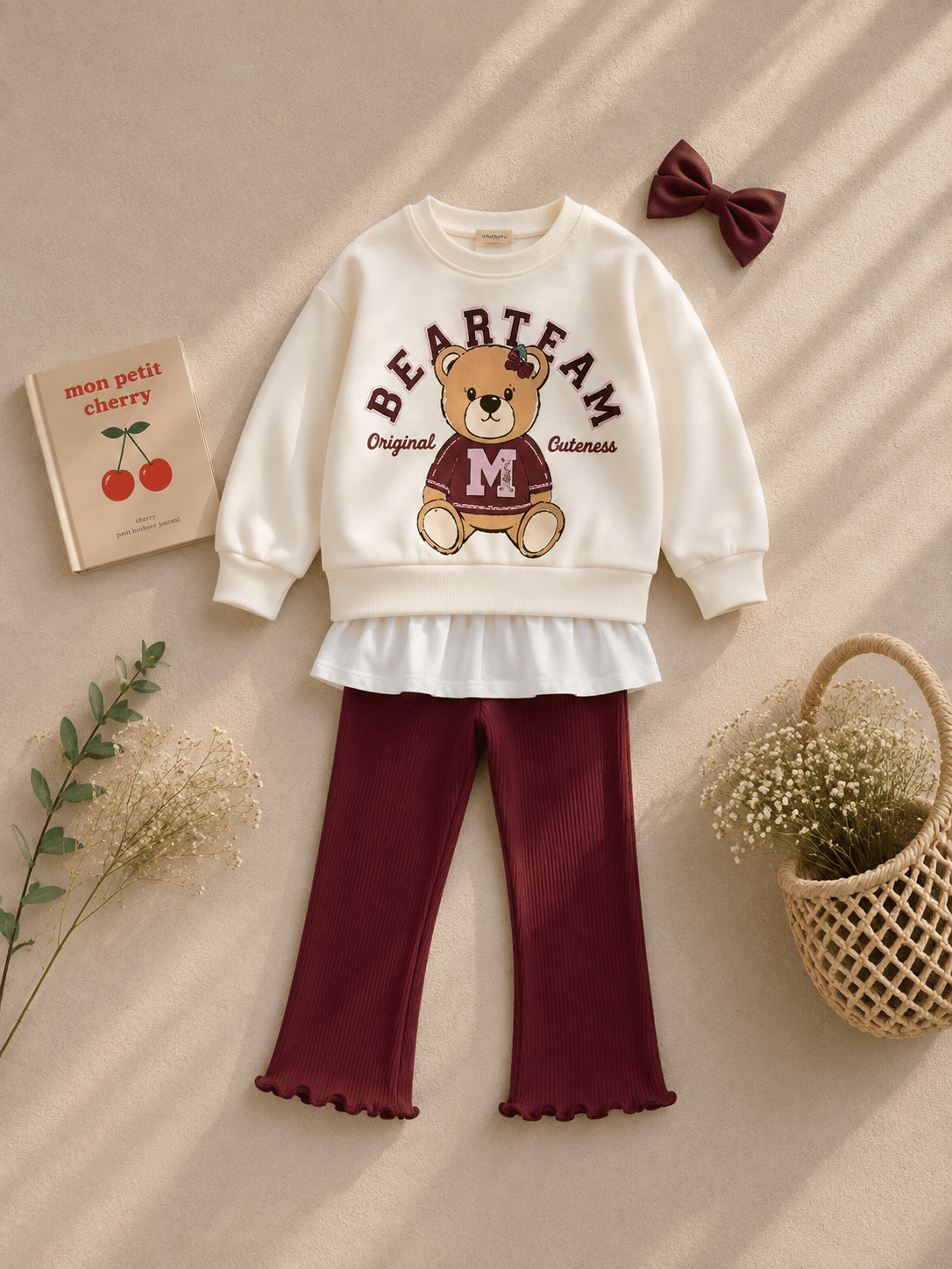 Bordo Teddy Taytlı Takım