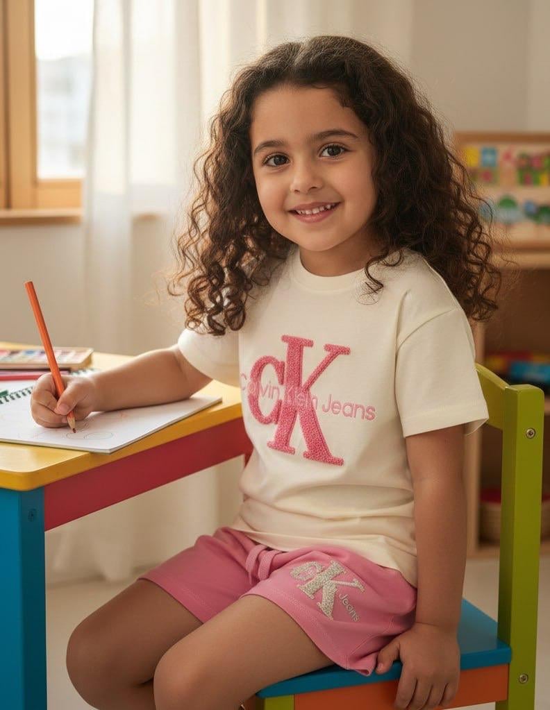 CK Punch İşlemeli Şortlu Takım Pembe