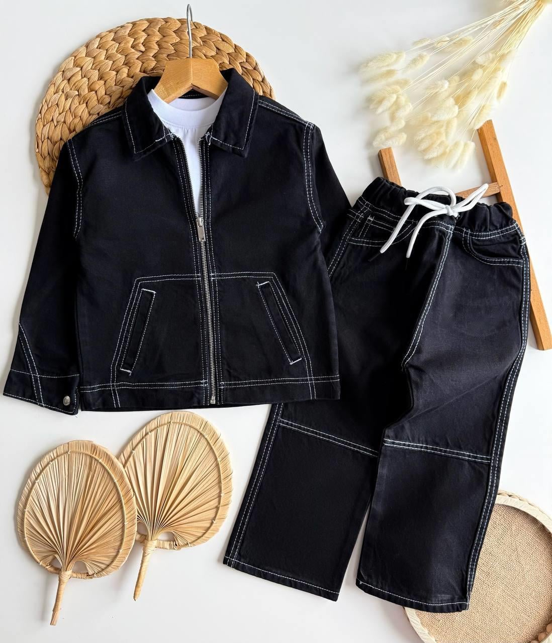 Fermuar Ceketli Denim Takım