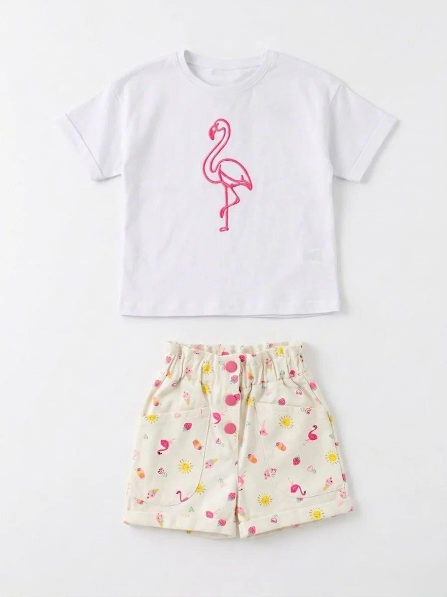 Flamingo Desenli Şortlu Takım