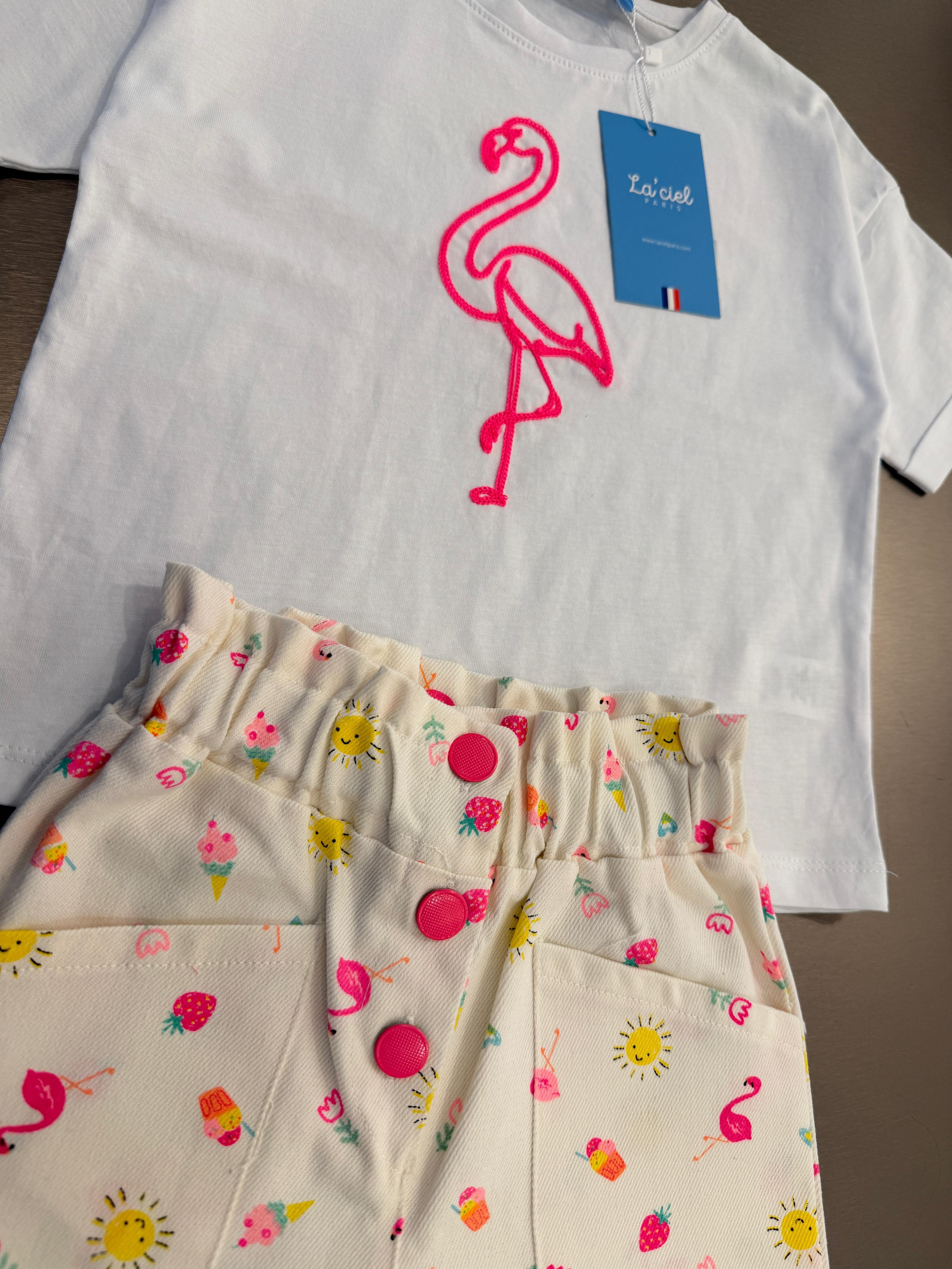 Flamingo Desenli Şortlu Takım