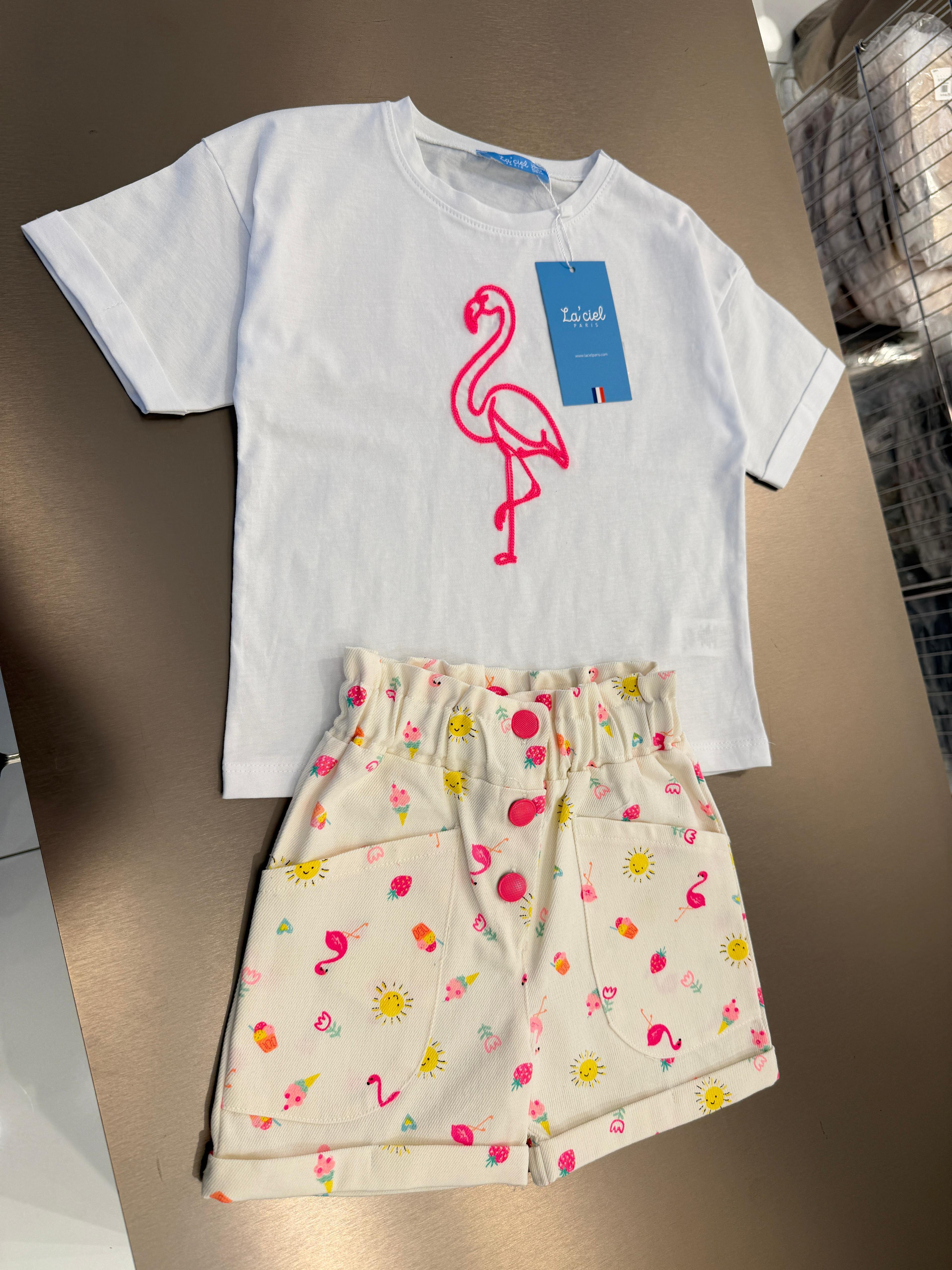 Flamingo Desenli Şortlu Takım