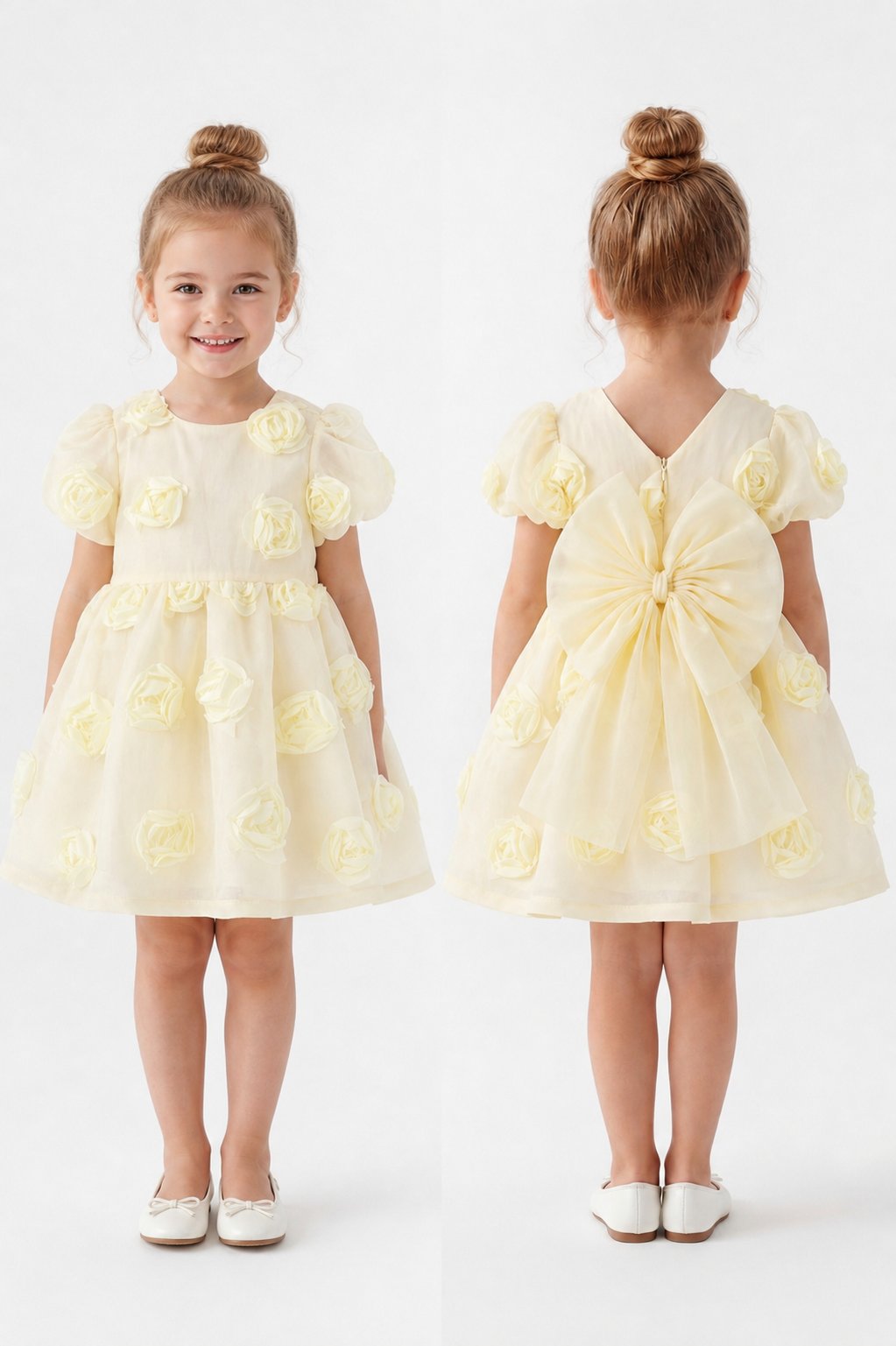 Gül Detaylı Sarı Elbise