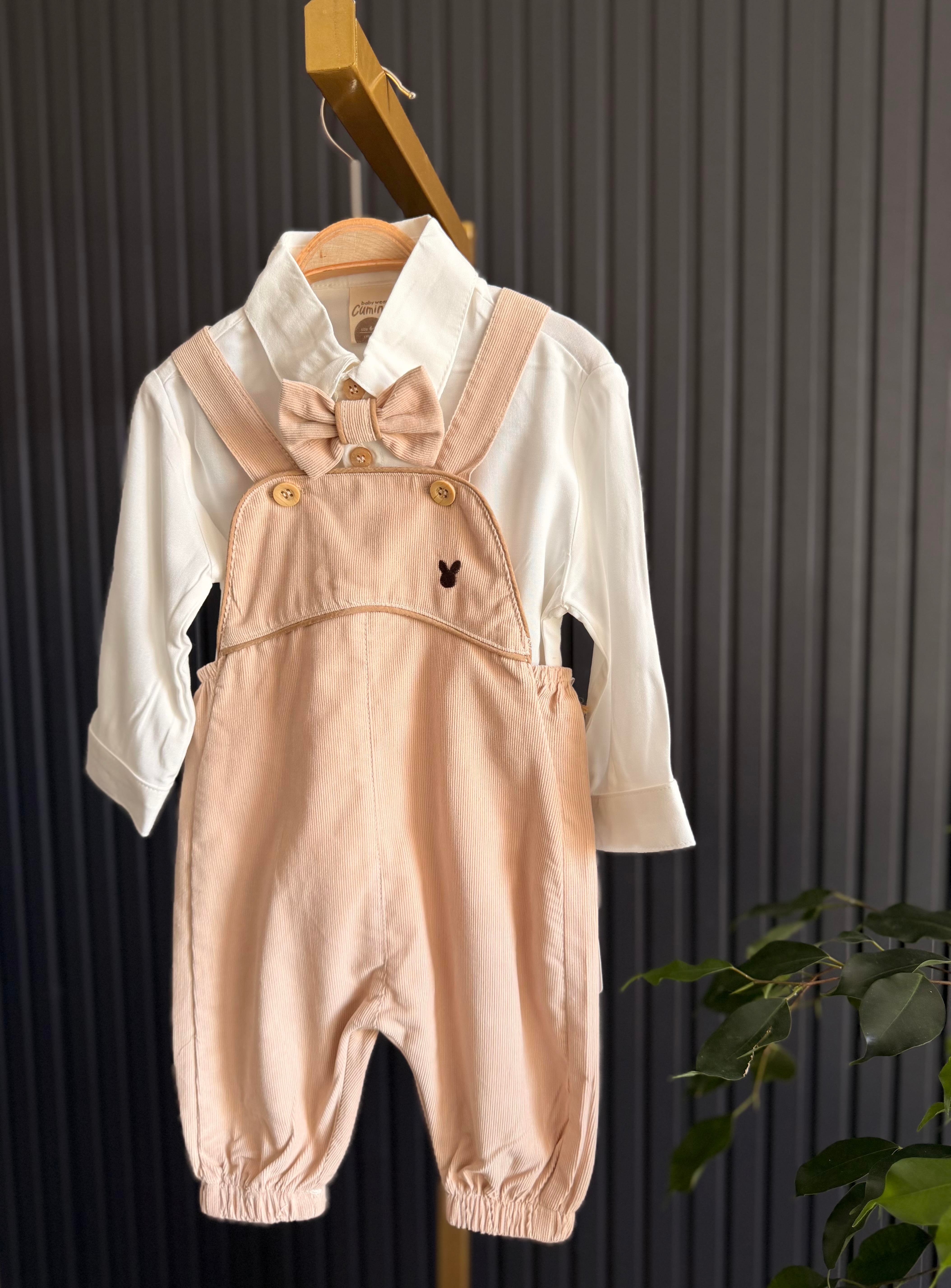 İşleme Detaylı Bebek Salopet Camel