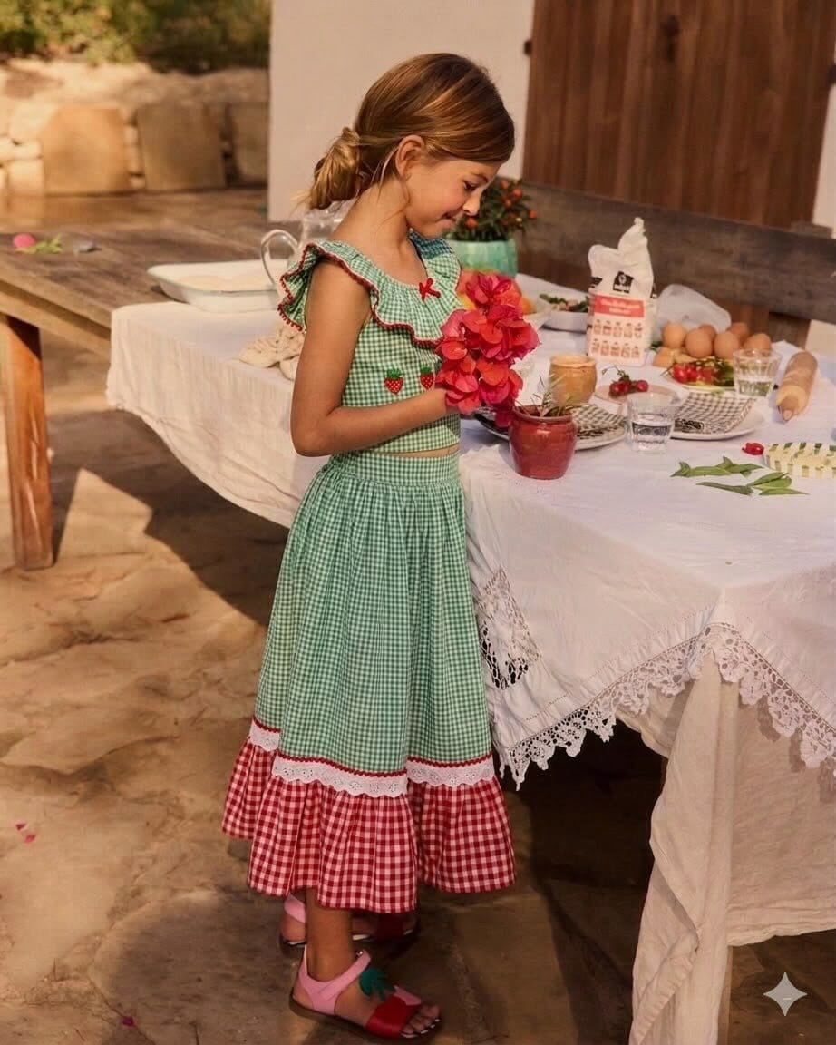 Özel Üretim Çilek Nakışlı  Etekli Takım