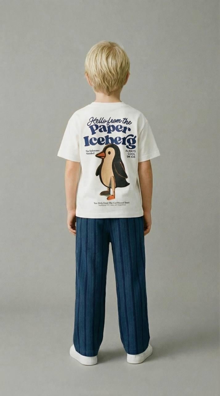 Penguen Desenli Çizgili Takım