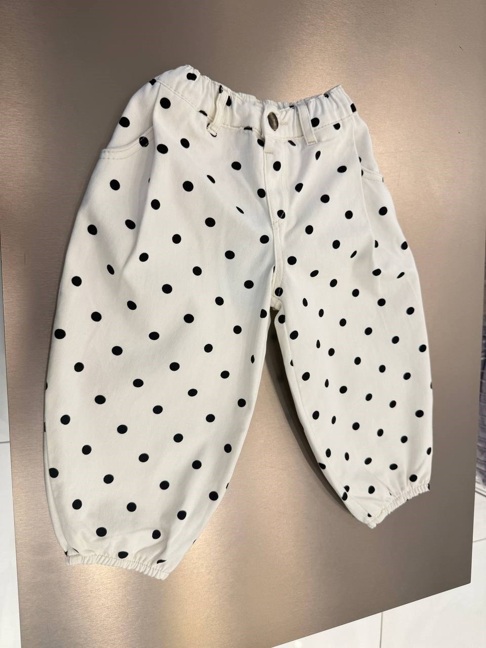 Puantiye Desenli Baloon Pantolon Beyaz