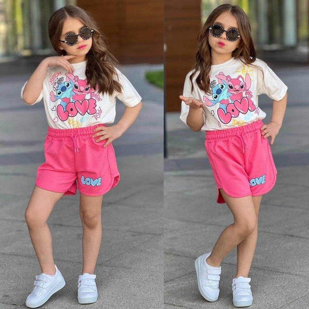 Stitch Şortlu Takım Pembe