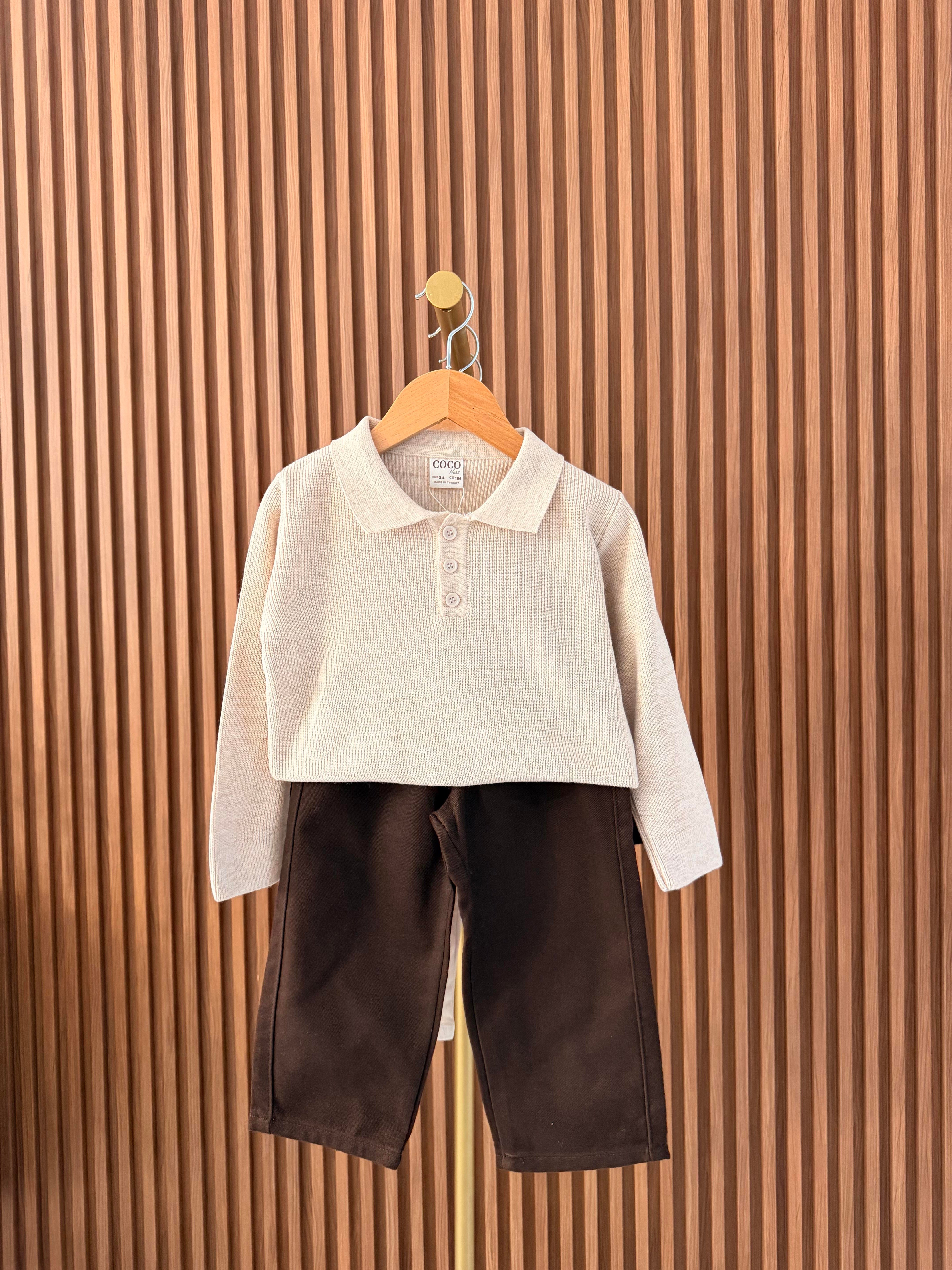 Triko Gabardin Pantolon Takım Kahve