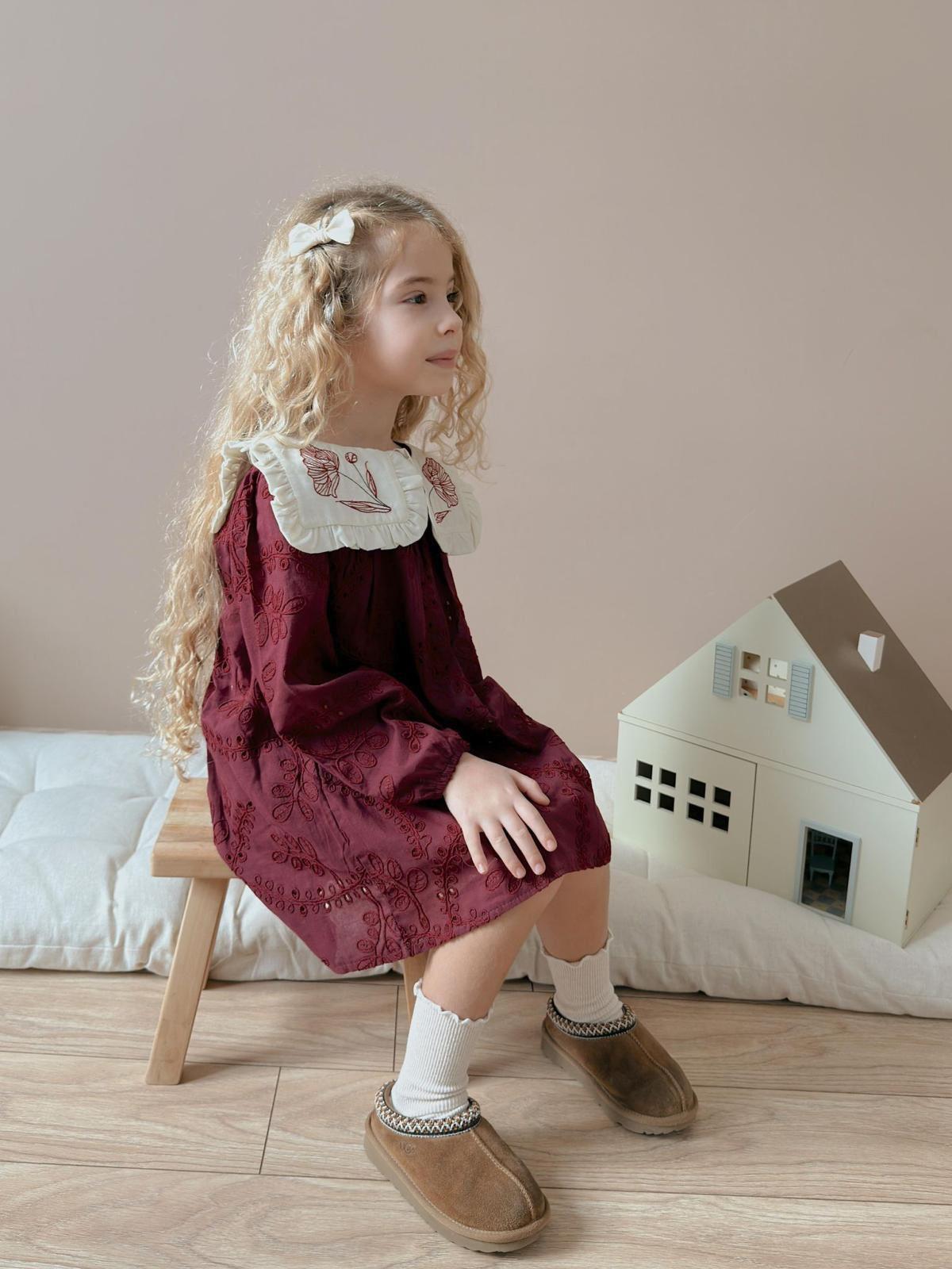 Yakalı Nakışlı Takım Bordo 