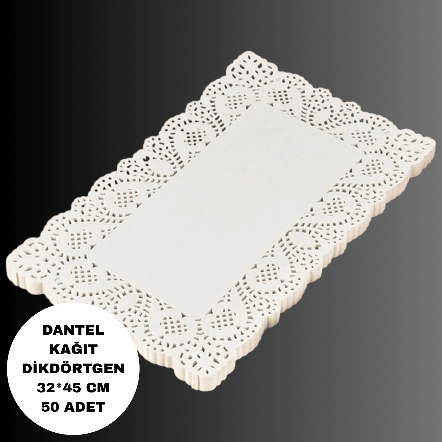 32*45 cm Dikdörtgen Dantel Kâğıt Pasta & Sunum Altlığı 50 adet