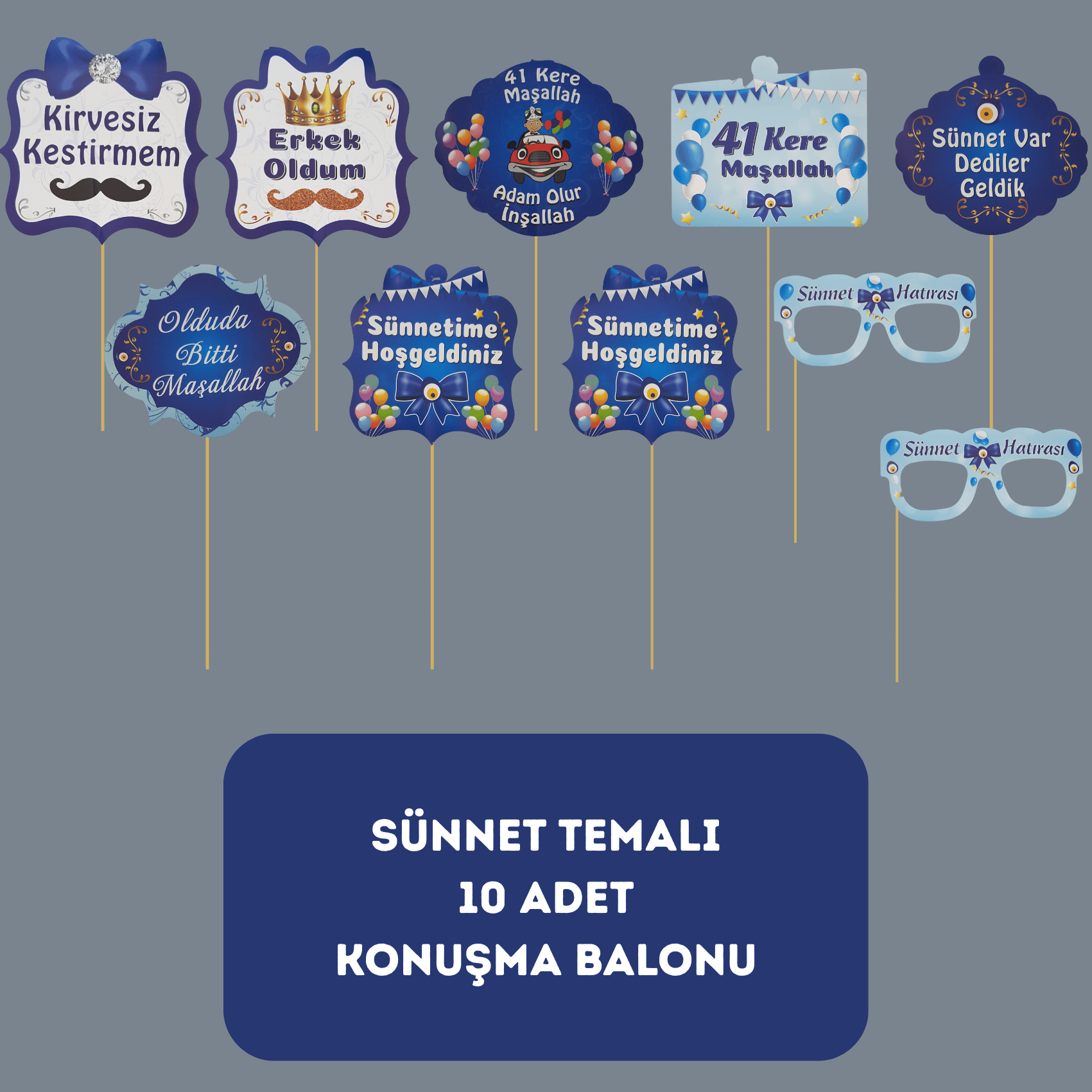 Sünnet Temalı Konuşma Balonu 10 lu Paket - Dekoratif Parti Süsü