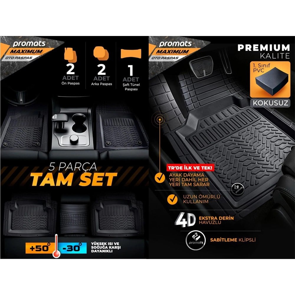 Promats Maximum 4D Bej Üniversal Havuzlu Paspas 5 Parça