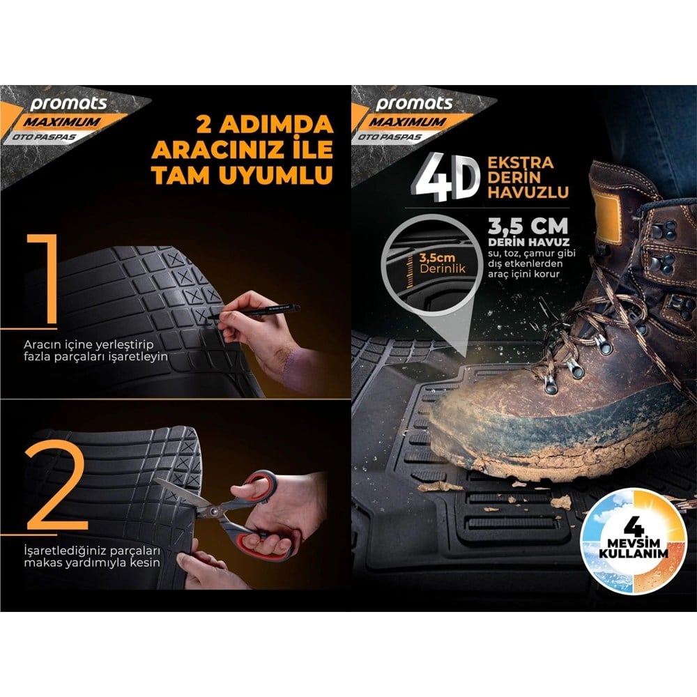 Promats Maximum 4D Bej Üniversal Havuzlu Paspas 5 Parça