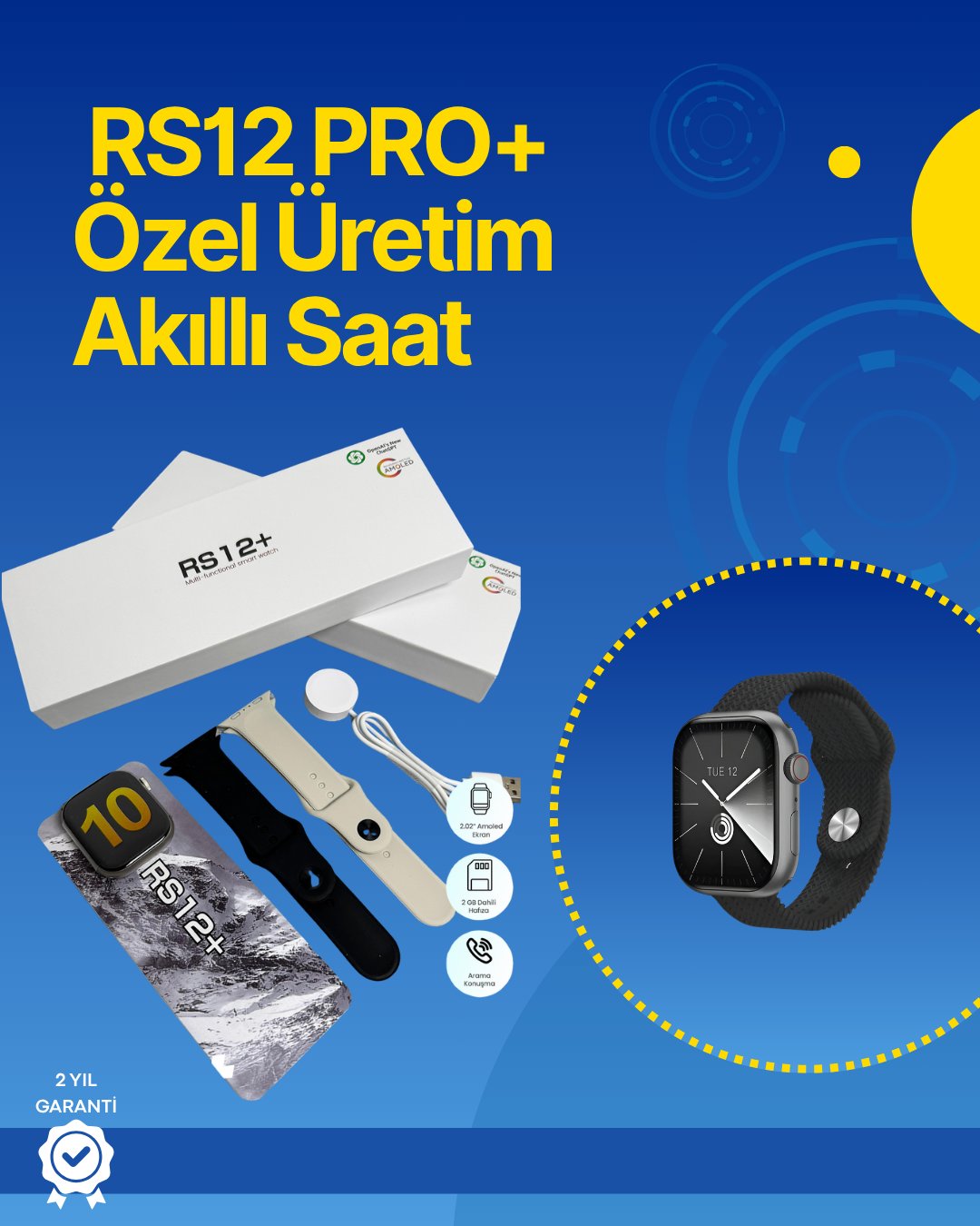  . RS12 PRO+ 2025 Serisi Full Ekranlı Akıllı Saat – 2GB Hafıza, Titanyum Kasa, Suya Dayanıklı, Uzun Şarj Süresi Garantili Model