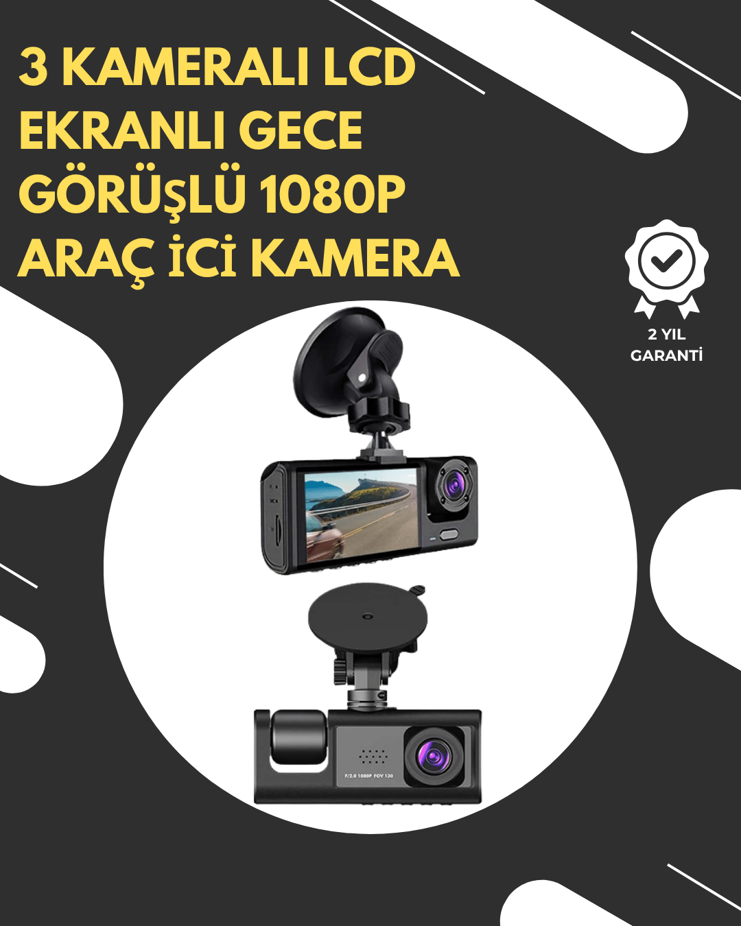  G-Sensör ve Hareket Algılama Destekli 1080p Araç İçi Güvenlik Kamerası