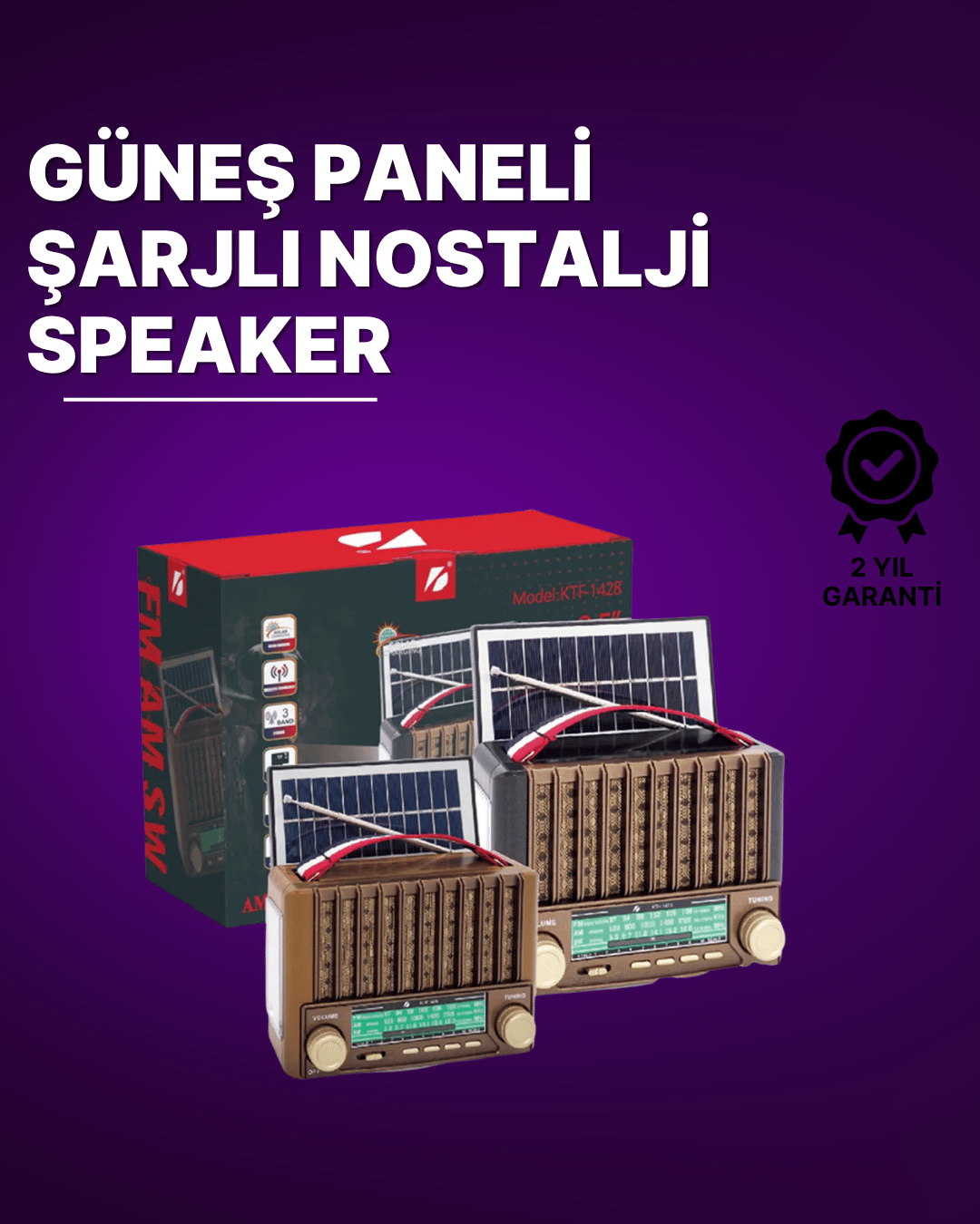  KTF-1428 Güneş Paneli Şarjlı Nostaljik Bluetooth Hoparlör – FM/AM/SW Radyo, USB/SD Desteği, Taşınabilir Tasarım