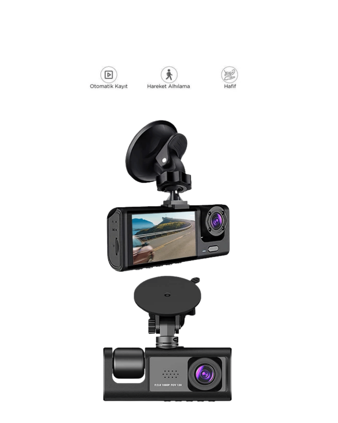 1. 3 Kameralı Full HD Araç Kamerası – Ön, İç ve Arka Görüş ile %100 Kapsama