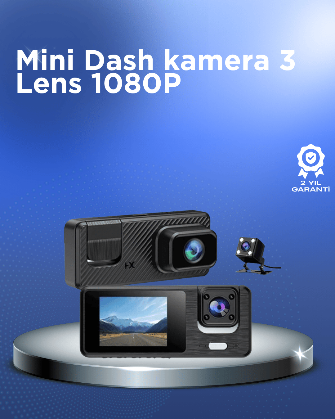 1080P 3 Kameralı Araç DVR – Döngü Kayıt ve Geri Görüş Özellikli