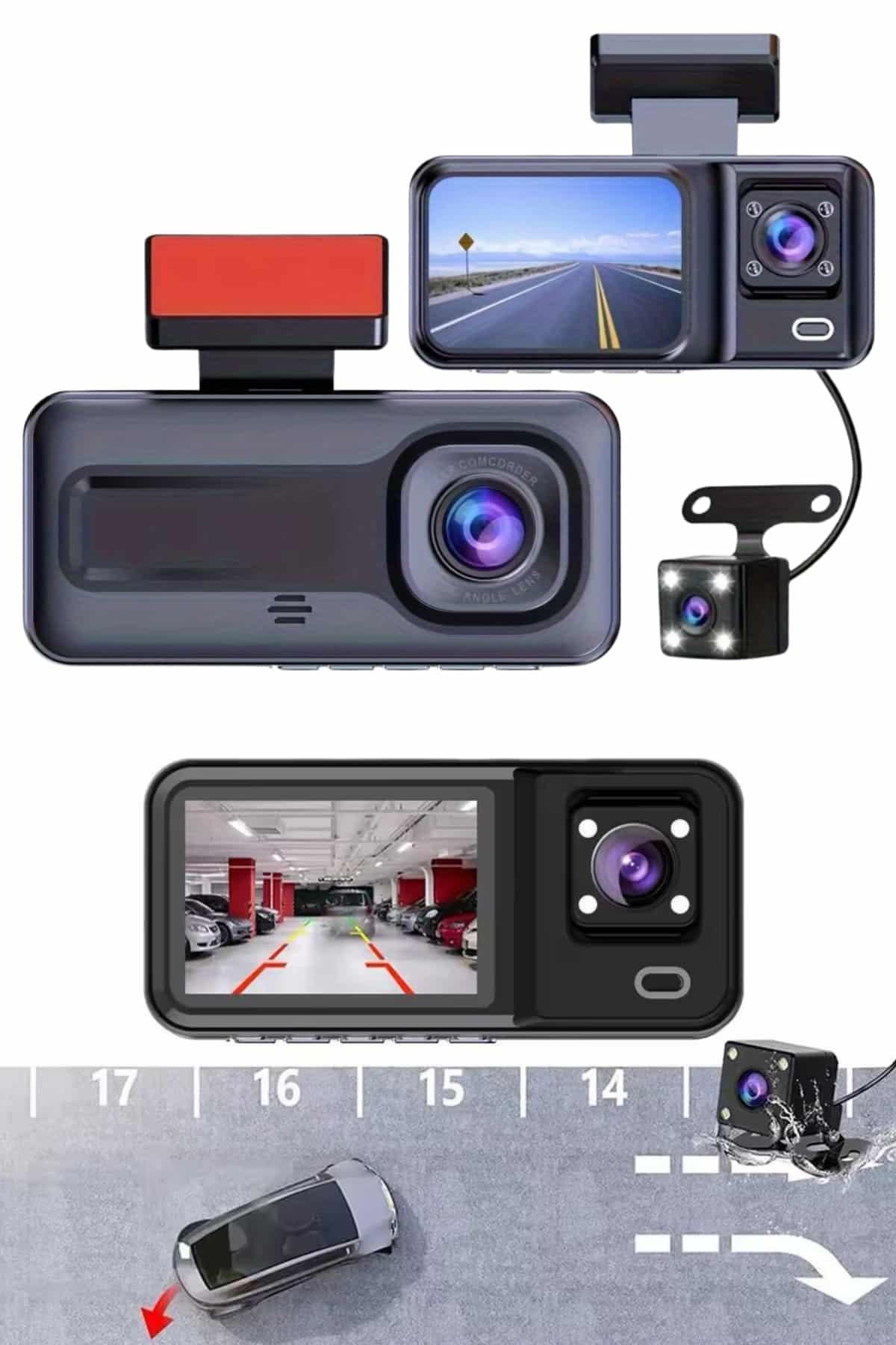 1080p Sürüş Kaydedici 2 İnç Araç Araba Ön İç Arka DVR IPS Ekran