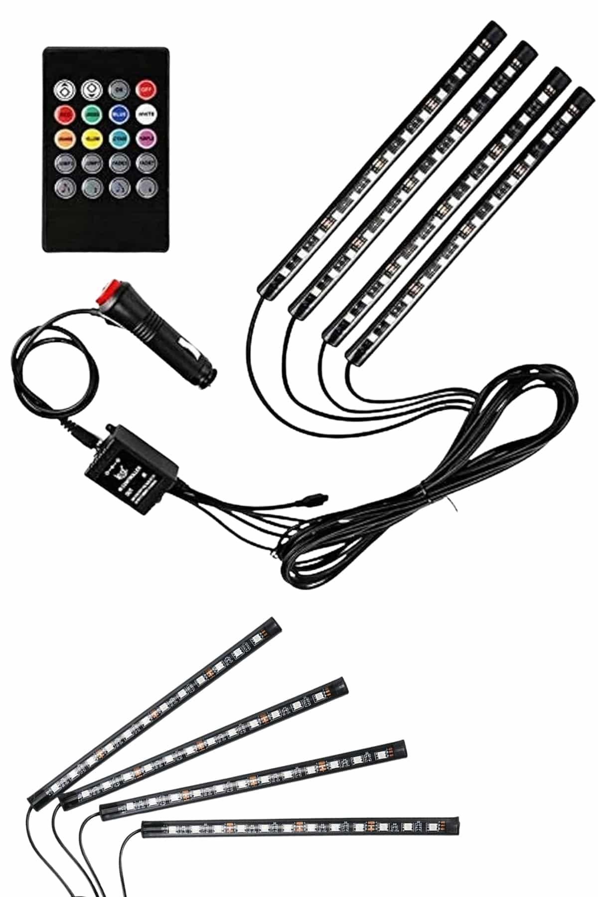 12 Ledli RGB Işıklı Araç Içi Ayak Altı Led Oto Ampul Kumandalı 7 Renk