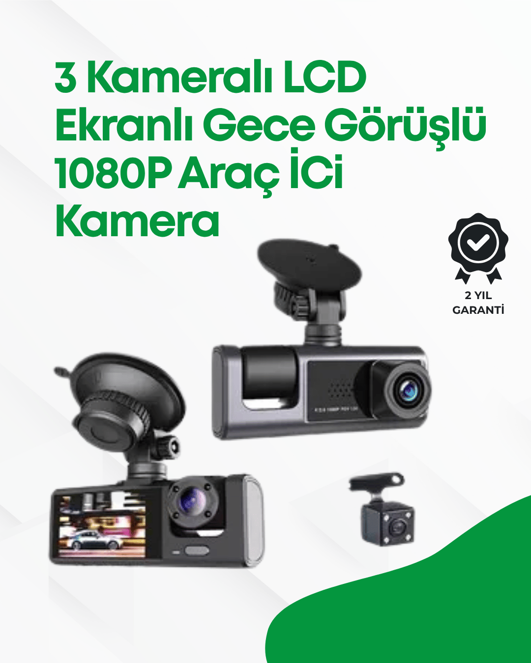 2.0” LCD Ekranlı, Döngüsel Kayıt Özellikli Üç Kameralı Oto Kamera