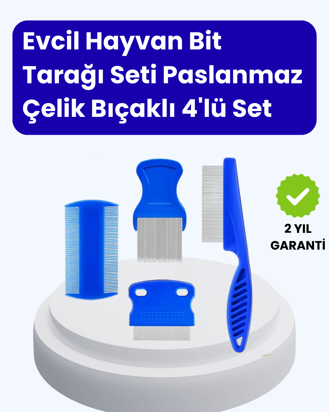 4 Parçalı Evcil Hayvan Tarak Seti – Paslanmaz Çelik Dişli, Ergonomik Saplı