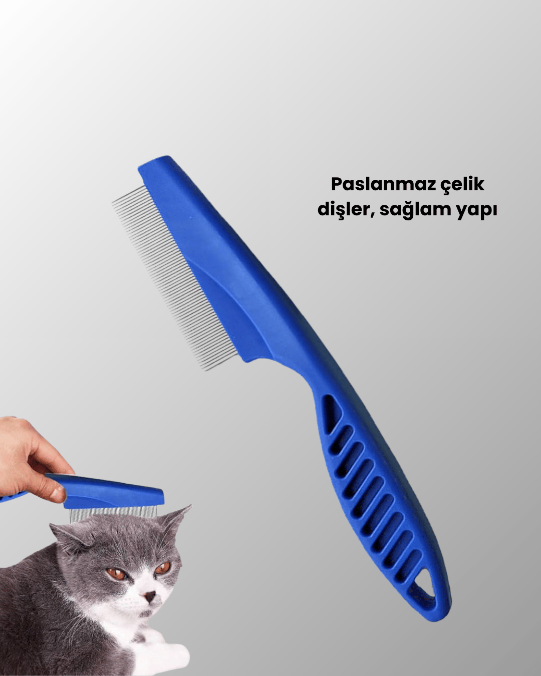 4 Parçalı Evcil Hayvan Tarak Seti – Paslanmaz Çelik Dişli, Ergonomik Saplı