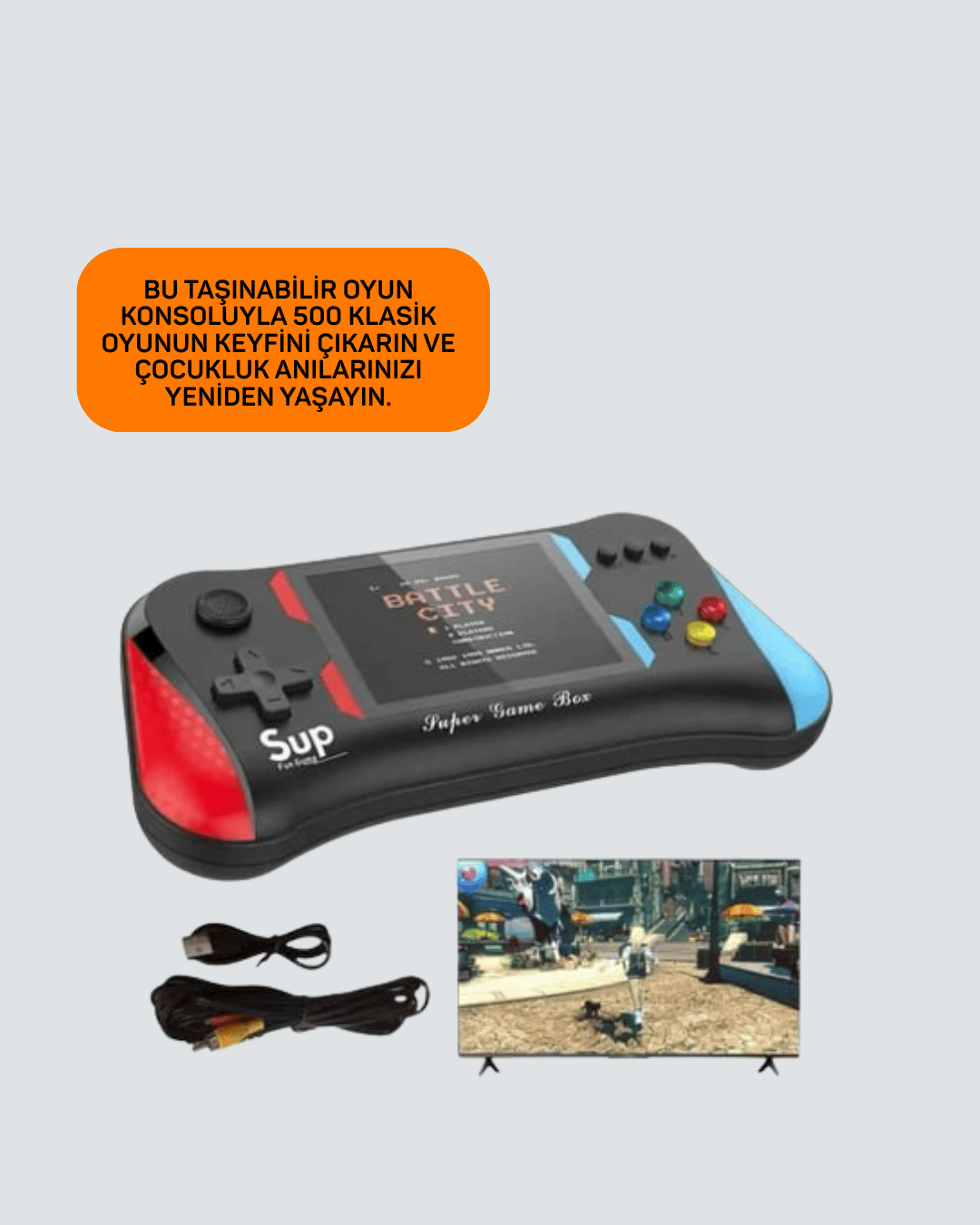 500 Oyunlu 3,5” Elde Taşınabilir Mini Oyun Konsolu – Şarjlı, TV Bağlantılı
