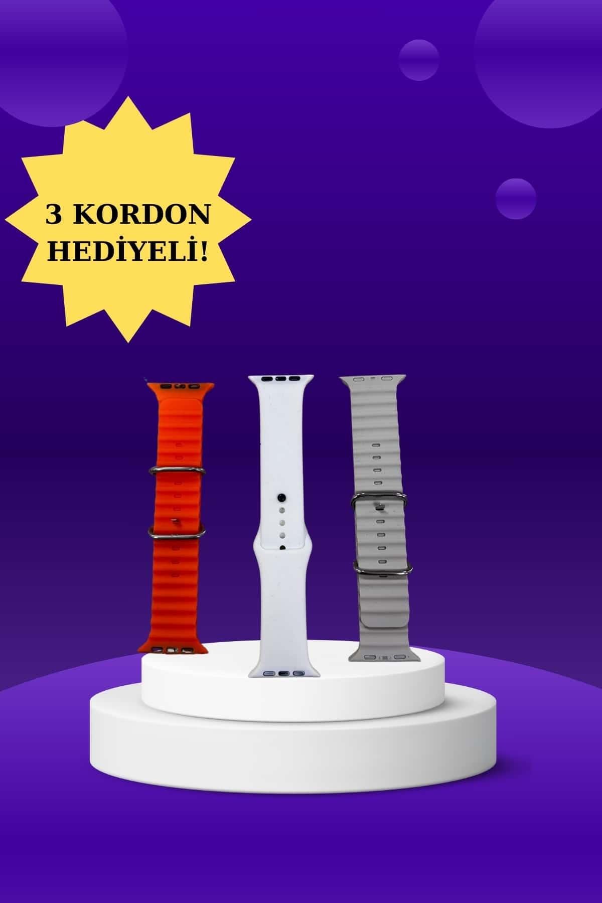 Akıllı Saat Arama Görüşme Bildirim Görme Uyku ve Sağlık Takibi Nabız Ölçer 3 Kordon Hediyeli