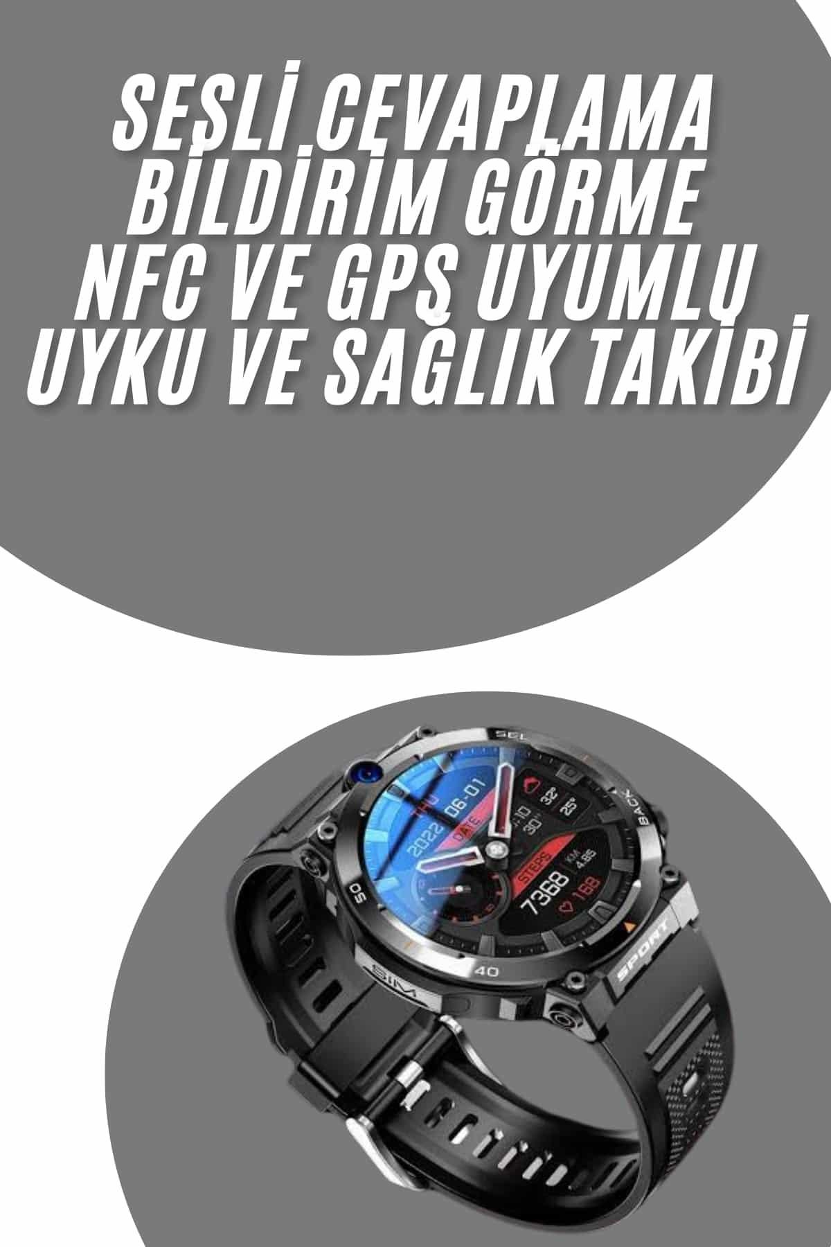 Akıllı Saat Titanyum Kasa Yuvarlak Ekran Alarm Uyku ve Sağlık Takibi Titreşimli