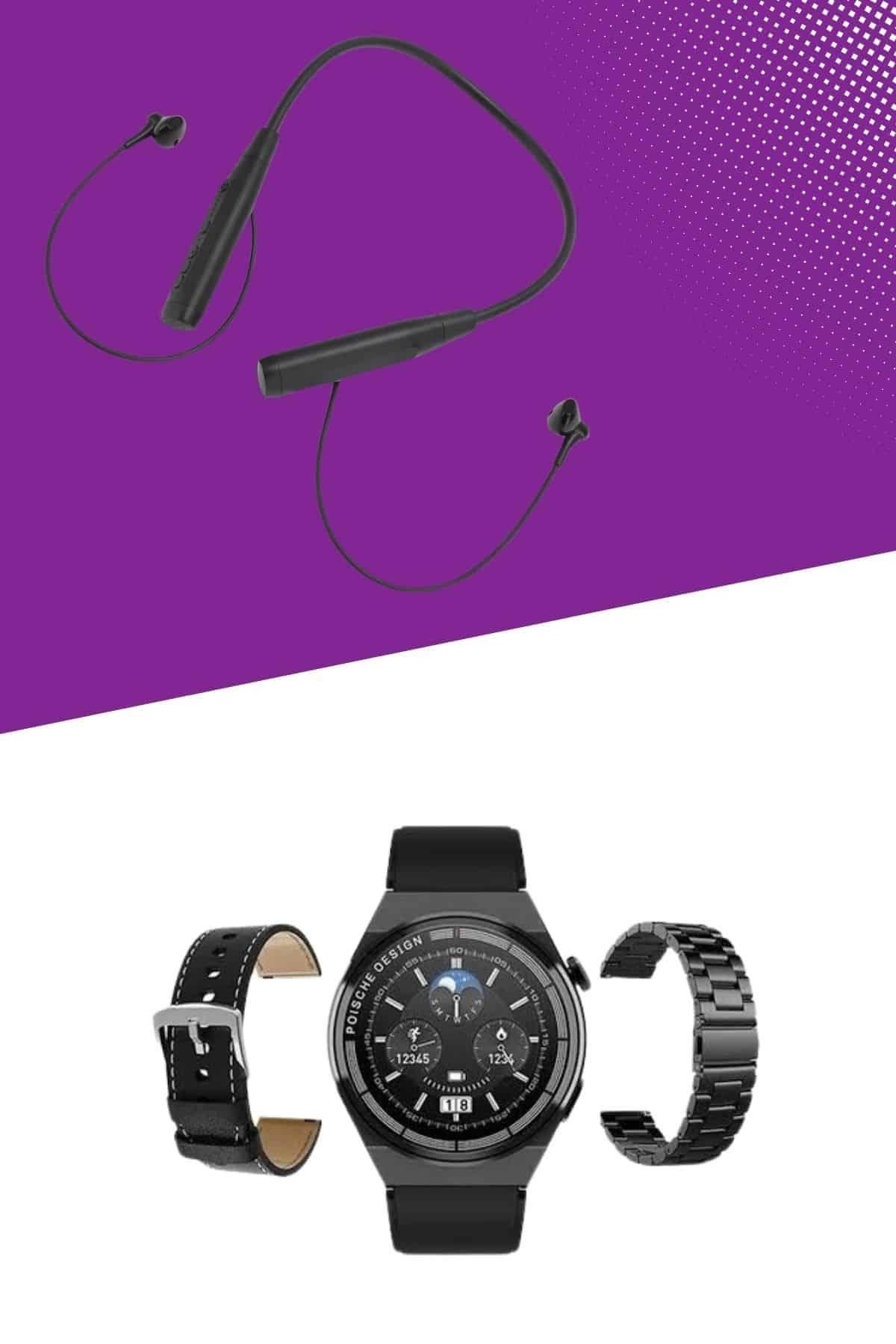 Alarm ve Titreşim Özellikli Akıllı Saat ve Mikrofonlu Kablolu Bluetooth Kulaklık 60 Saat