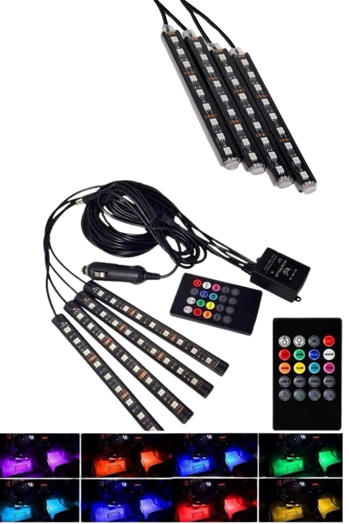 Araç Içi Aydınlatma Kumandalı 12 Led Ayak Altı Led Ambiyans Işığı Sese Duyarlı Kumandalı